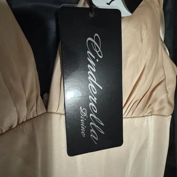 LADivine Bridesmaid 7469 V Neck High Slit Satin Flowy A-Line Dress - Picture 3 of 5